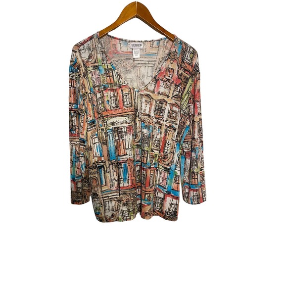 Chico's Tops - Chico’s Travelors city sights quarter sleeve blouse size 2